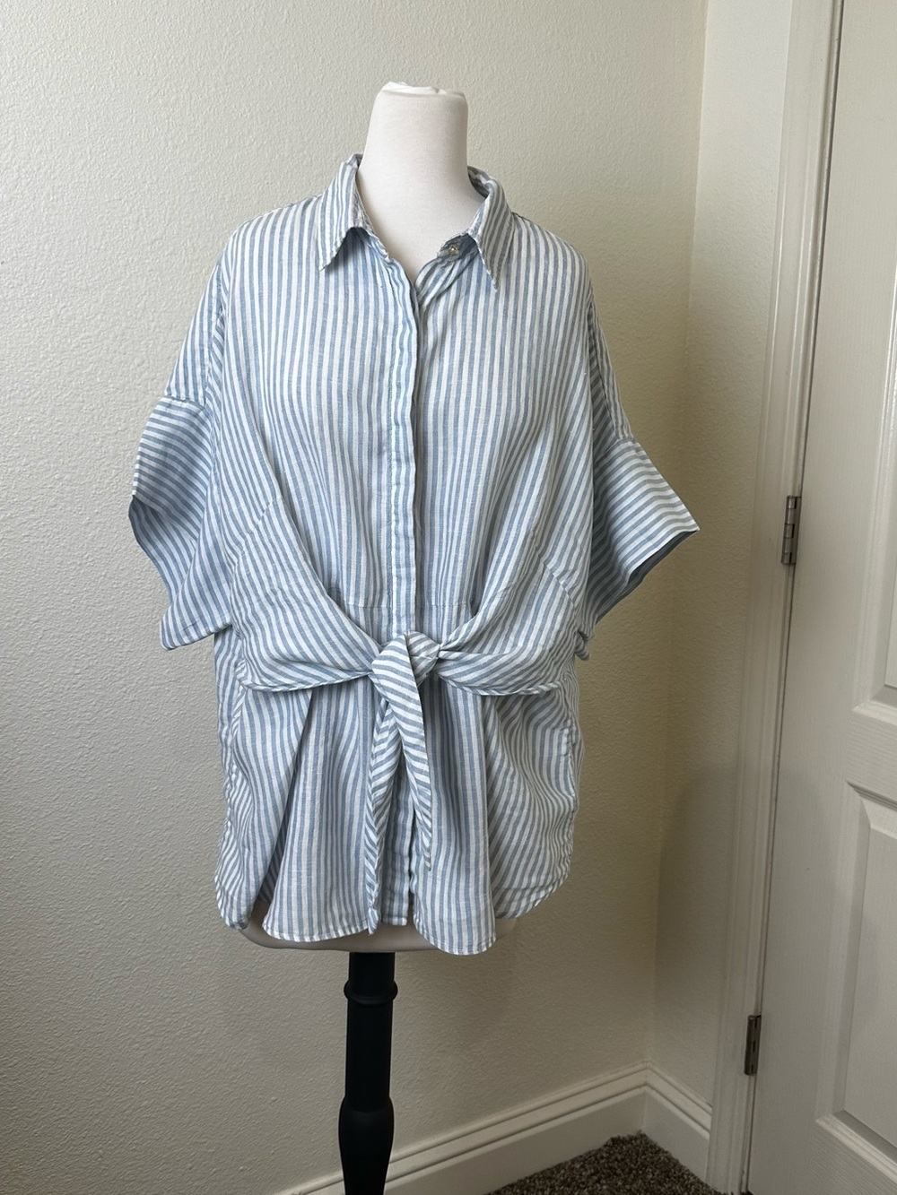 Ralph Lauren Light Blue & White Striped Tie-Front Button Shirt